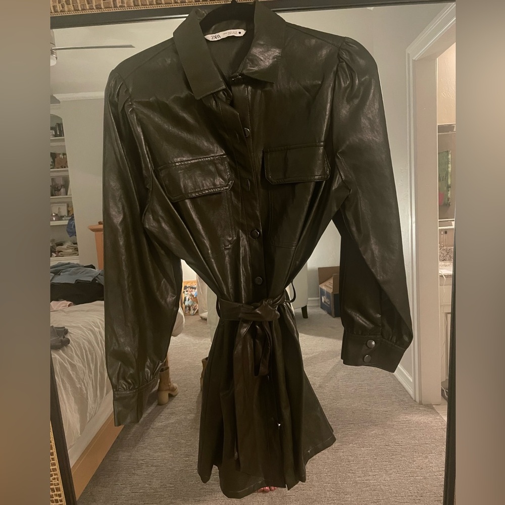 Zara Button Up Leather Mini Dress